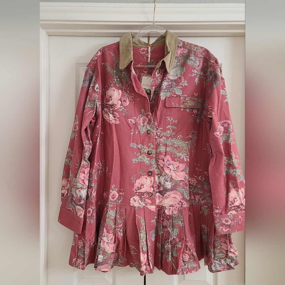 FREE PEOPLE Connor Printed Floral Button-Up Mini Dress